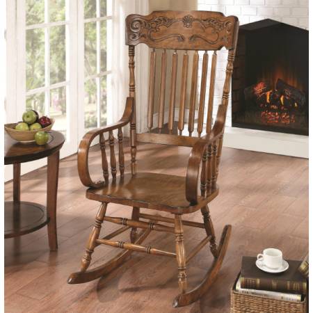 Rockers Wood Rocking Chair with Ornamental Headrest and Oak Finish
